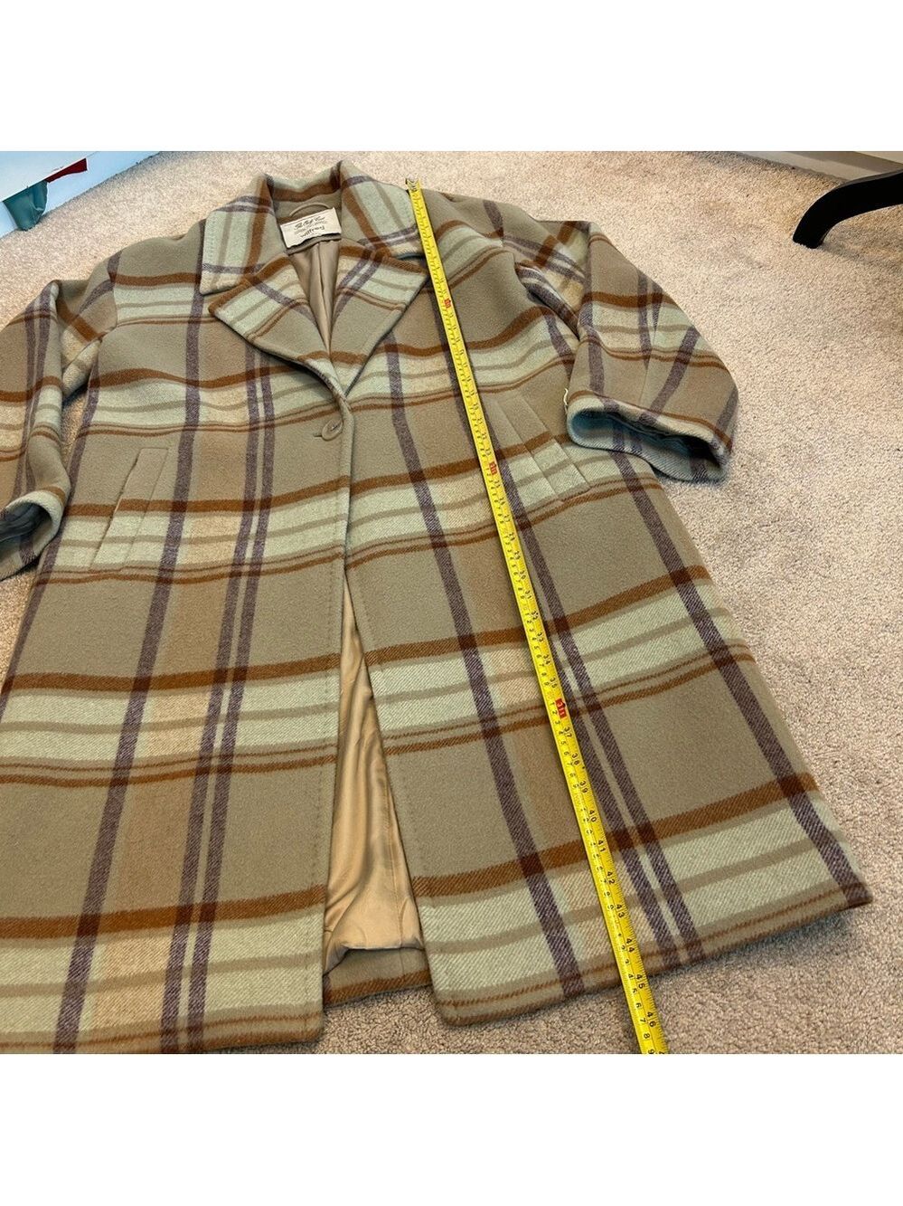 Aritzia Wilfred The Only Coat in sage green brown plaid cashmere wool Sz 8 - Picture 10 of 16